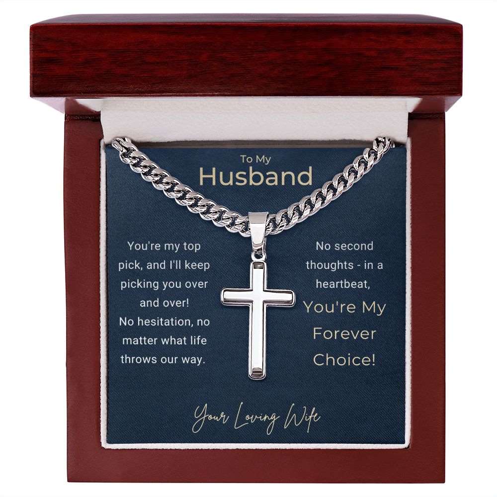 To My Husband Cuban Link Chain & Cross | Personalized