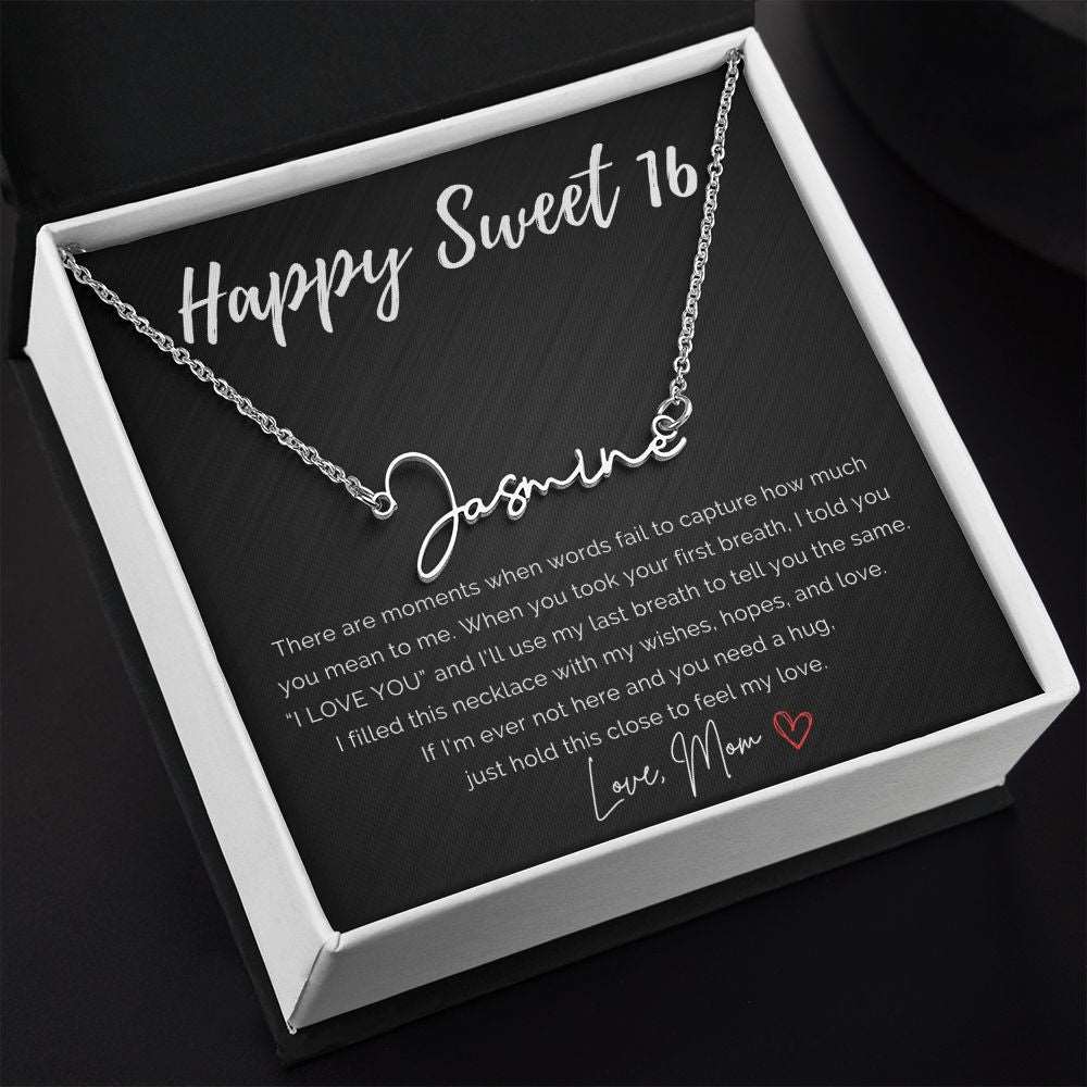 Personalized Sweet 16 Birthday Signature Name Necklace from Mom