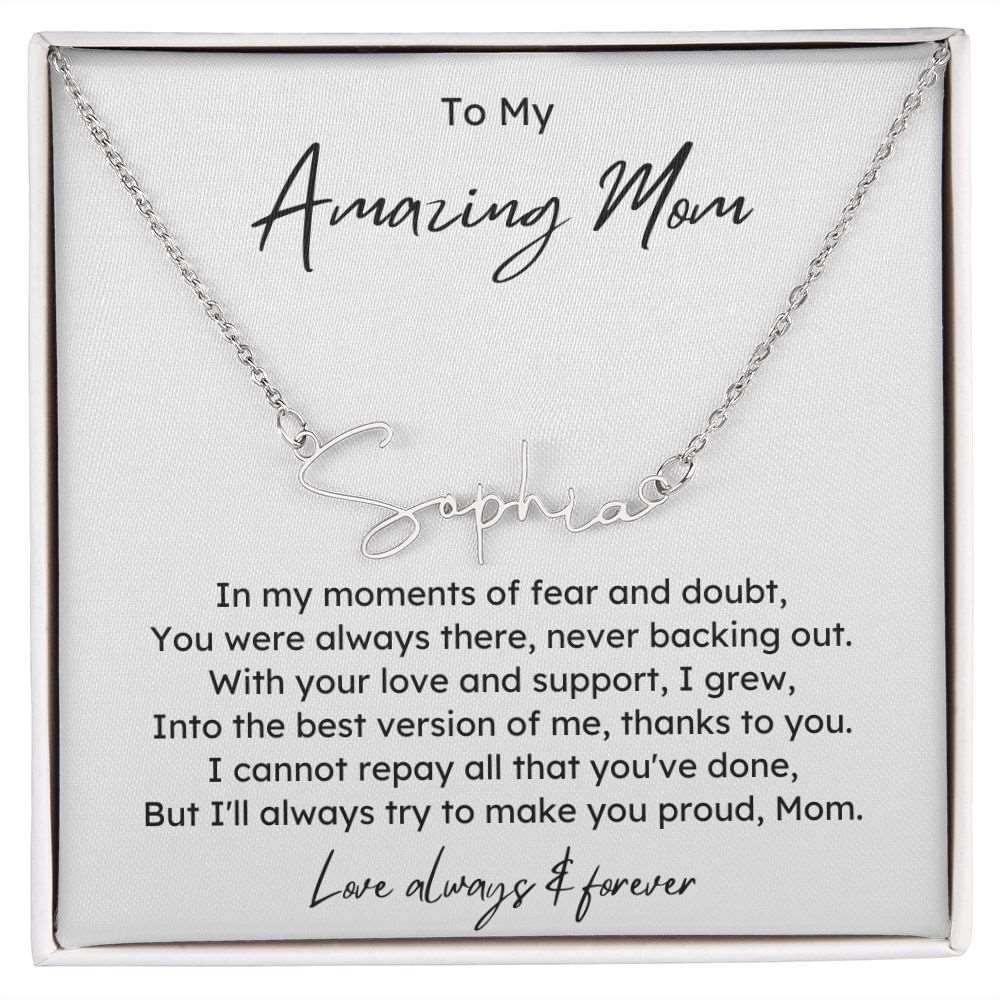 To Amazing Mom Signature Name Necklace