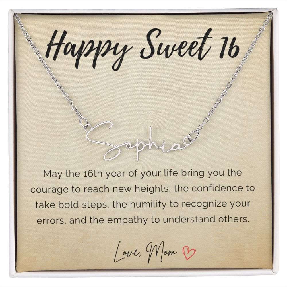 Personalized Sweet 16 Birthday Signature Name Necklace from Mom