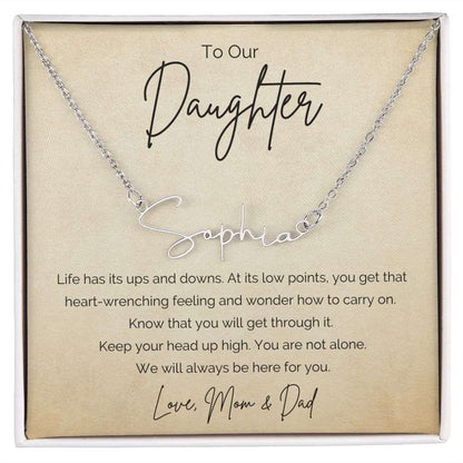 Encouragement Gift To Daughter from Dad-Signature Name Necklace Someone going through a difficult time needs to know they are loved and supported. dainty Signature Style Name Necklace  Encouragement gift, Inspirational Gift, Motivational Gift, Sympathy Gift, gift to daughter, Uplifting Gift, Suicide Prevention, Mental Health Gift, Thinking Of You, Loss Of Job, Divorce Gift, Breakup, depression. 