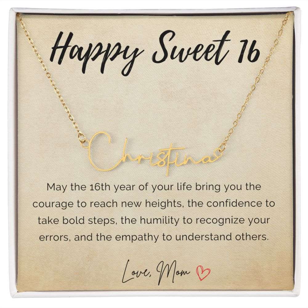 Personalized Sweet 16 Birthday Signature Name Necklace from Mom