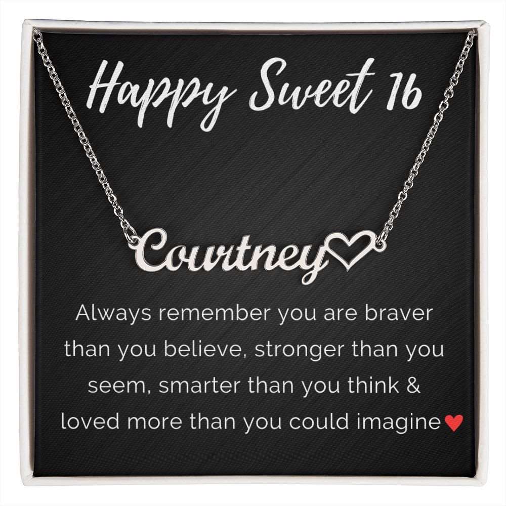 Personalized Sweet 16 Birthday Name Necklace + Heart