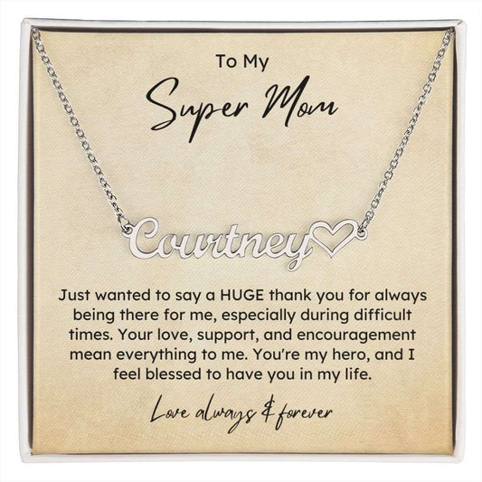 Personalized Name Necklace & Heart - Super Mom