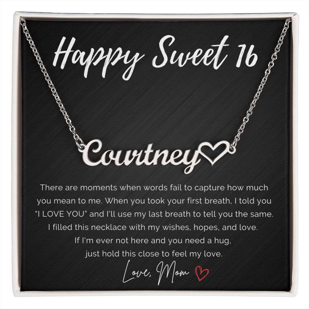 Personalized Sweet 16 Birthday Name Necklace+Heart from Mom