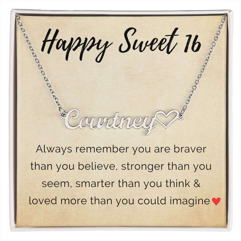 Personalized Sweet 16 Birthday Name Necklace + Heart