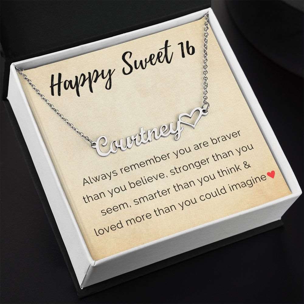 Personalized Sweet 16 Birthday Name Necklace + Heart