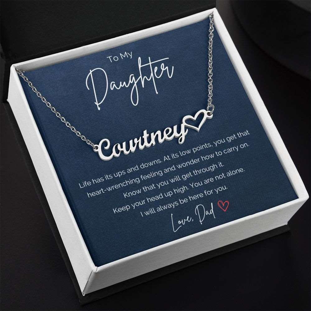 Encouragement Gift To Daughter from Dad-Name Necklace+Heart