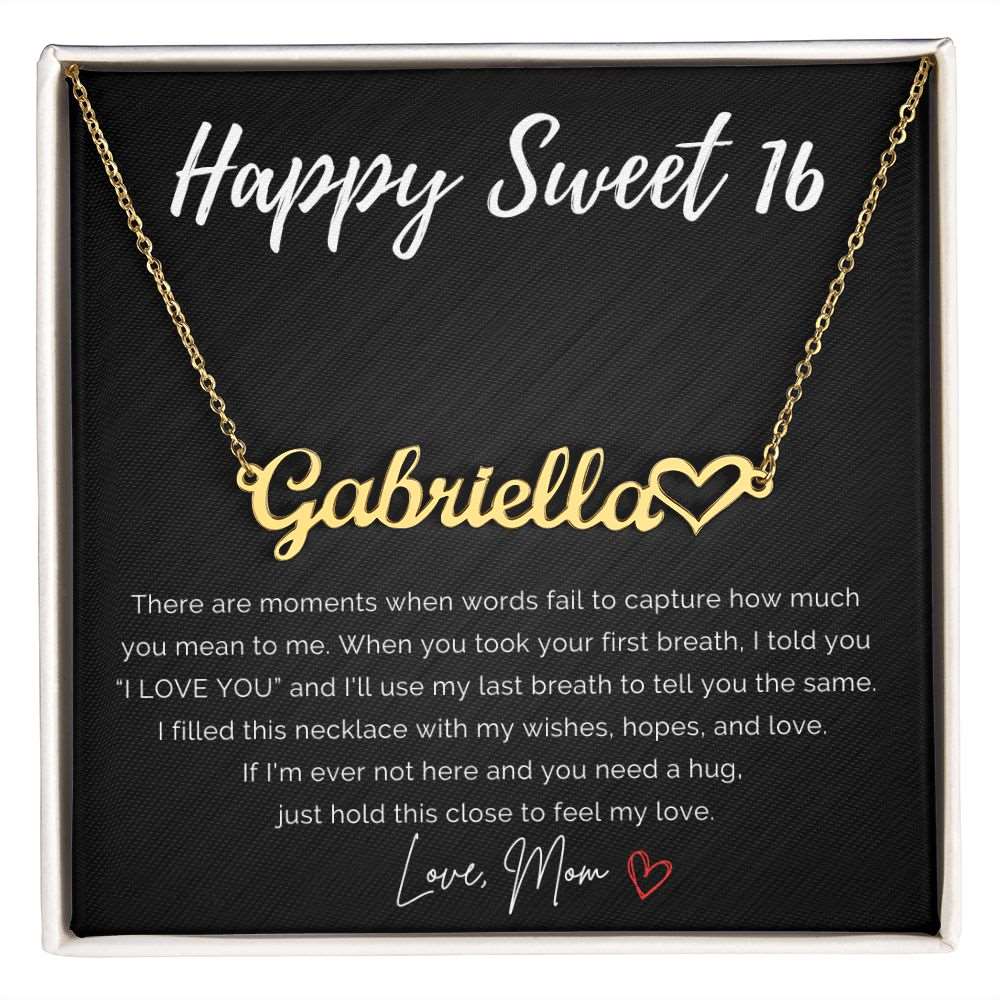 Personalized Sweet 16 Birthday Name Necklace+Heart from Mom