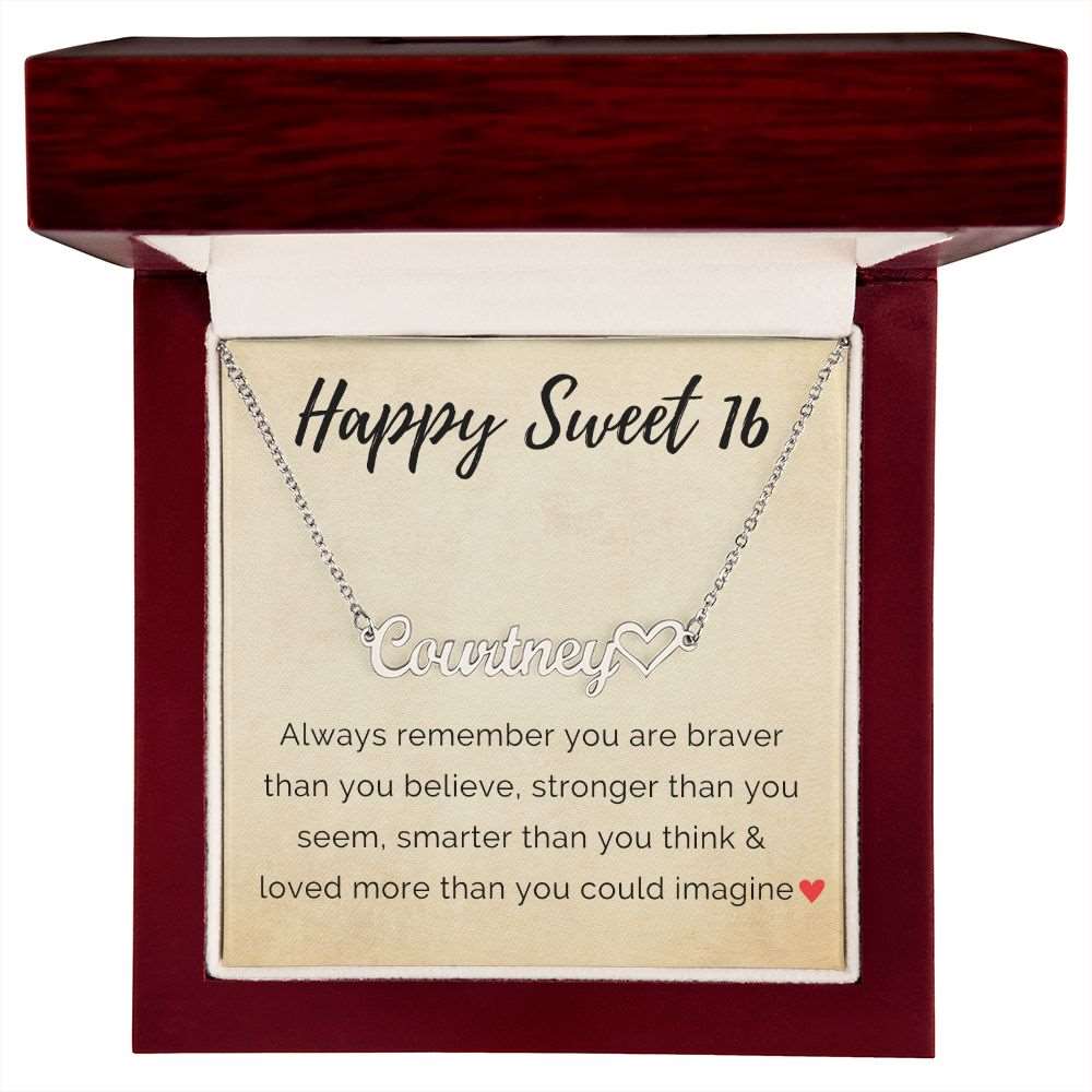 Personalized Sweet 16 Birthday Name Necklace + Heart