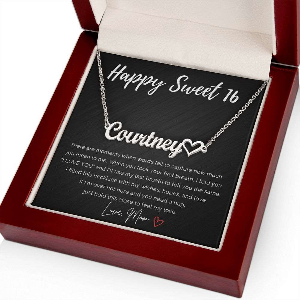 Personalized Sweet 16 Birthday Name Necklace+Heart from Mom