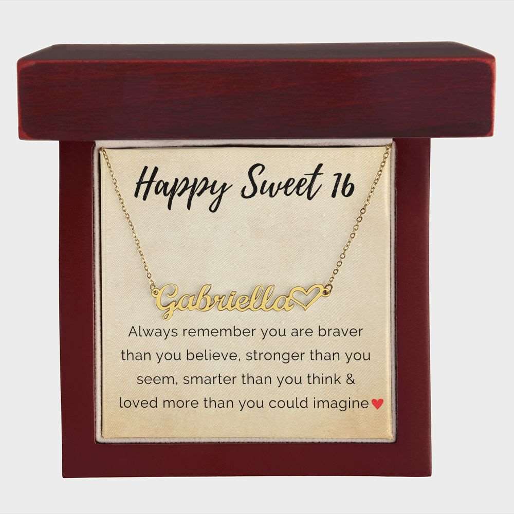 Personalized Sweet 16 Birthday Name Necklace + Heart