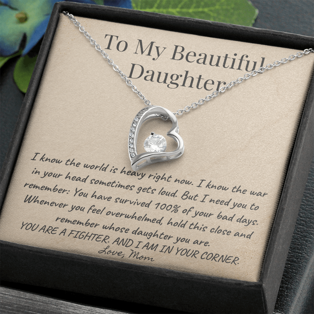 To My Daughter 'Silent Battles' Necklace Gift from Mom - Strength & Support Card - Anxiety Relief Jewelry for Her