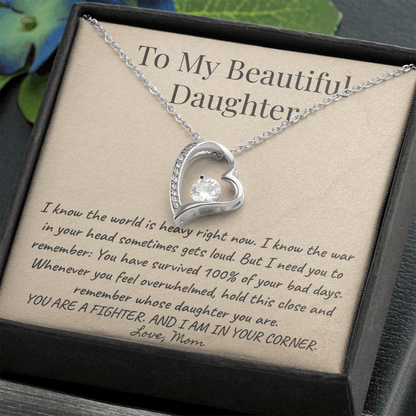 To My Daughter 'Silent Battles' Necklace Gift from Mom - Strength & Support Card - Anxiety Relief Jewelry for Her