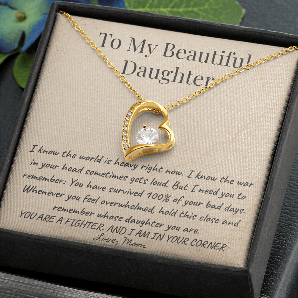 To My Daughter 'Silent Battles' Necklace Gift from Mom - Strength & Support Card - Anxiety Relief Jewelry for Her