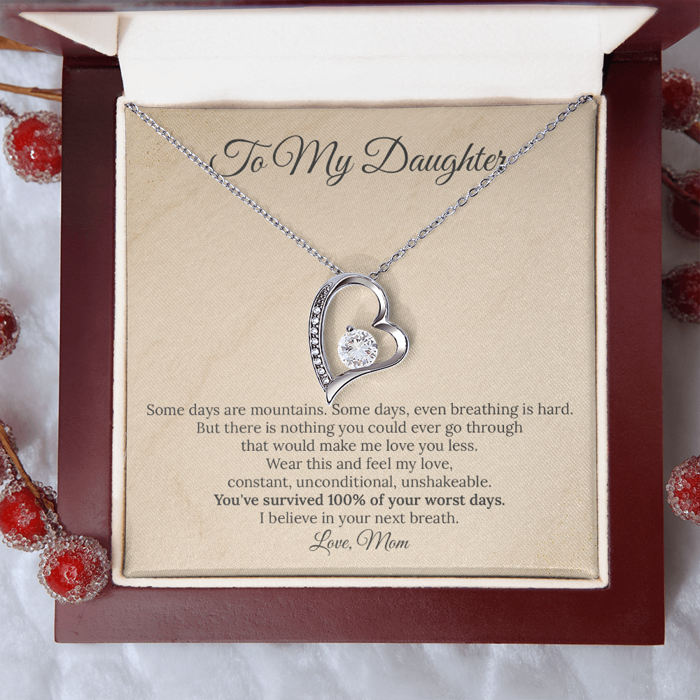 To My Daughter "100% Survival Rate" Necklace | Resilience & Strength Gift | Heart Pendant for Hard Days from Mom