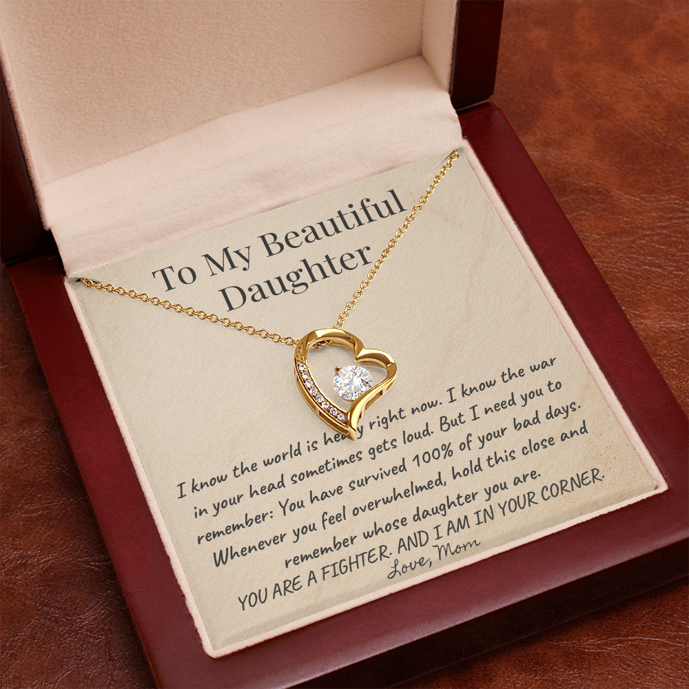 To My Daughter 'Silent Battles' Necklace Gift from Mom - Strength & Support Card - Anxiety Relief Jewelry for Her