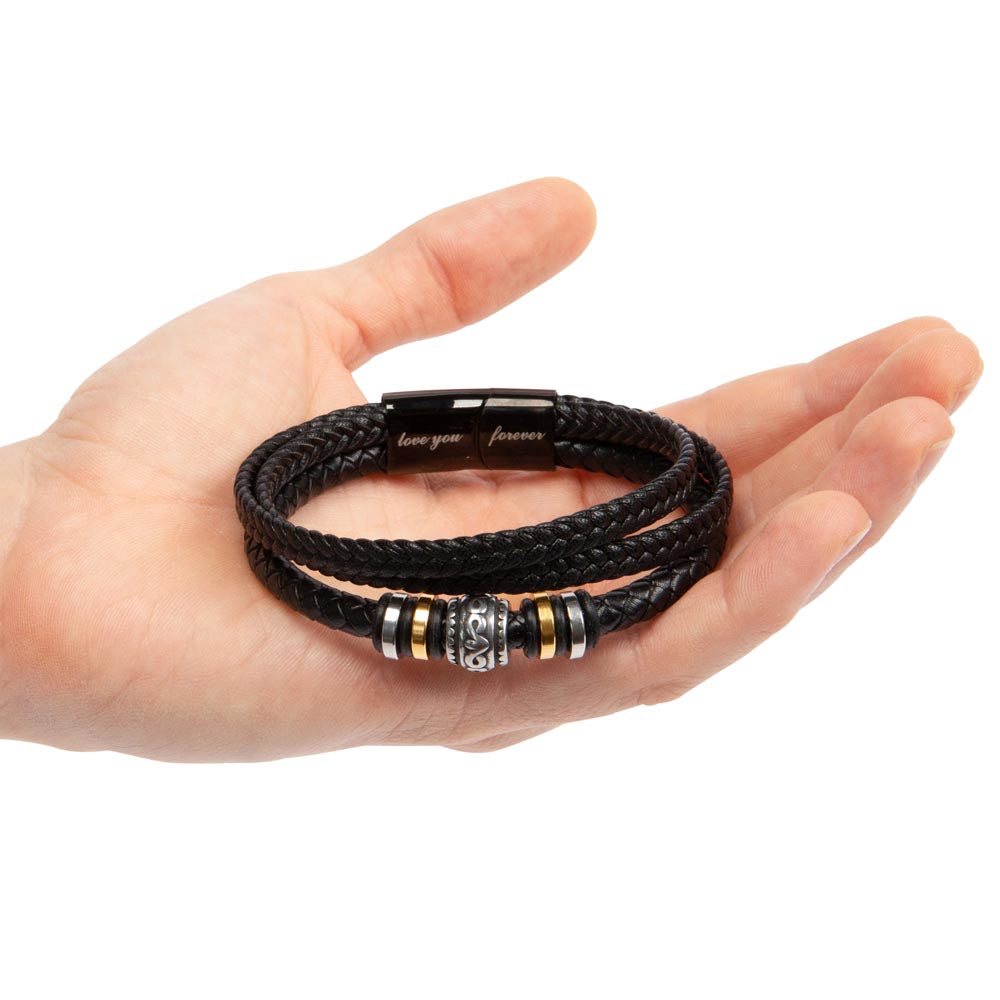 Leather Bracelet for Son from Mom, Gift for Son, Never Forget I Love You Two Tone Box