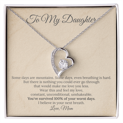 To My Daughter "100% Survival Rate" Necklace | Resilience & Strength Gift | Heart Pendant for Hard Days from Mom