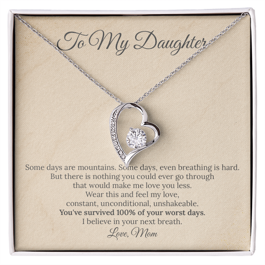 To My Daughter "100% Survival Rate" Necklace | Resilience & Strength Gift | Heart Pendant for Hard Days from Mom