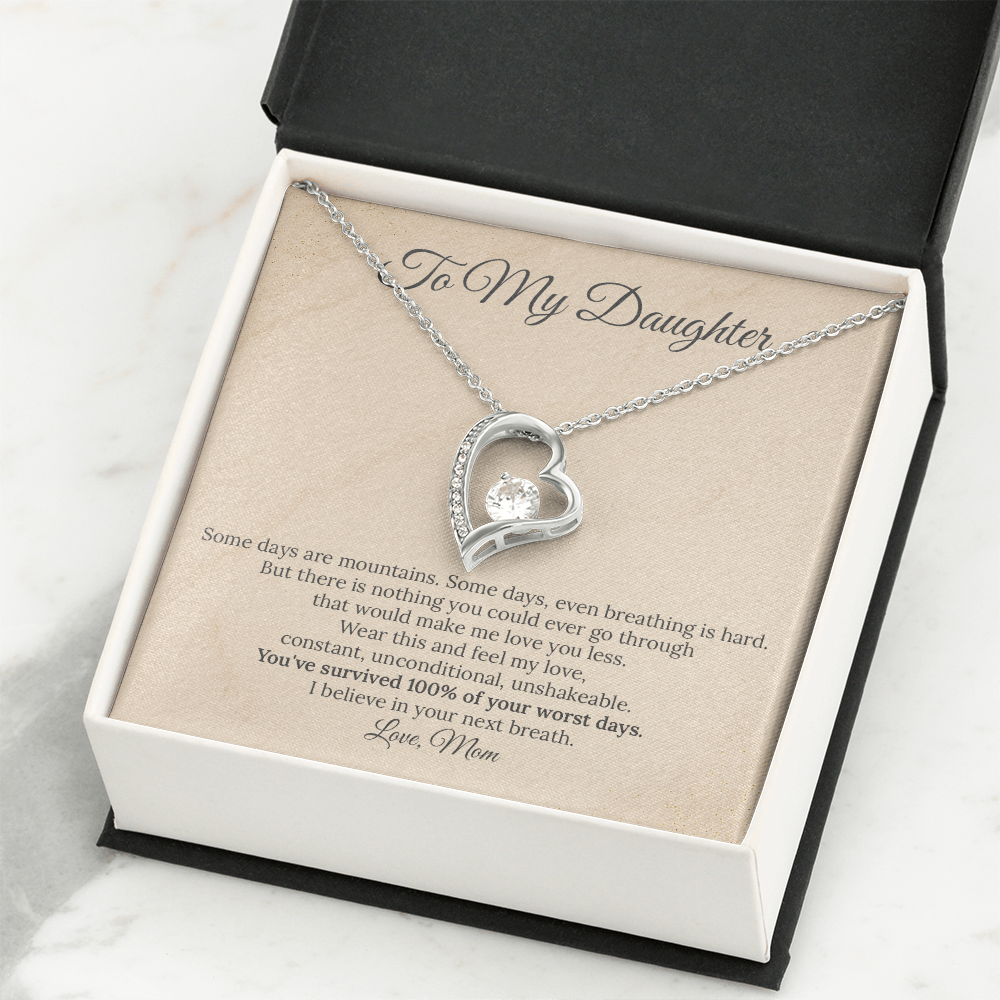 To My Daughter "100% Survival Rate" Necklace | Resilience & Strength Gift | Heart Pendant for Hard Days from Mom