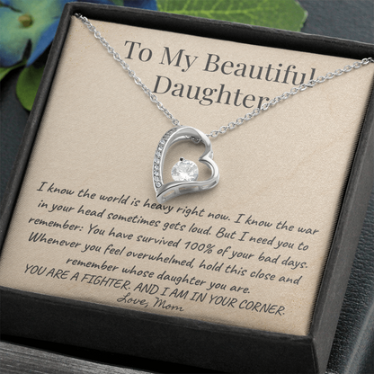 To My Daughter 'Silent Battles' Necklace Gift from Mom - Strength & Support Card - Anxiety Relief Jewelry for Her