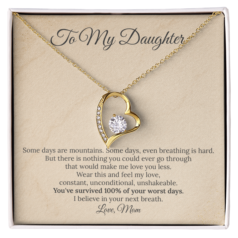 To My Daughter "100% Survival Rate" Necklace | Resilience & Strength Gift | Heart Pendant for Hard Days from Mom