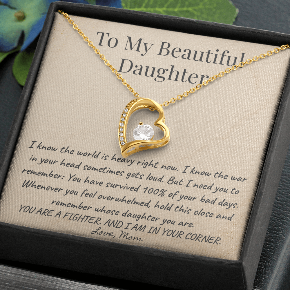 To My Daughter 'Silent Battles' Necklace Gift from Mom - Strength & Support Card - Anxiety Relief Jewelry for Her