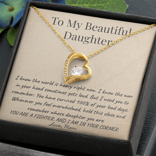 To My Daughter 'Silent Battles' Necklace Gift from Mom - Strength & Support Card - Anxiety Relief Jewelry for Her